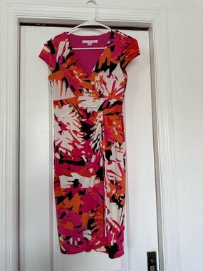 Propper Pink, Orange & White Abstract Wrap-Style Midi Dress
